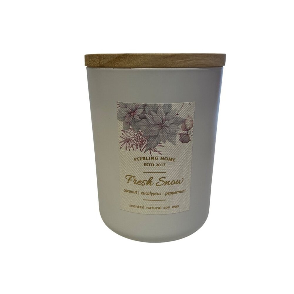 Sterling Home Fresh Snow Scented Natural Soy Wax Candle with‎ Bamboo Lid 15 Oz